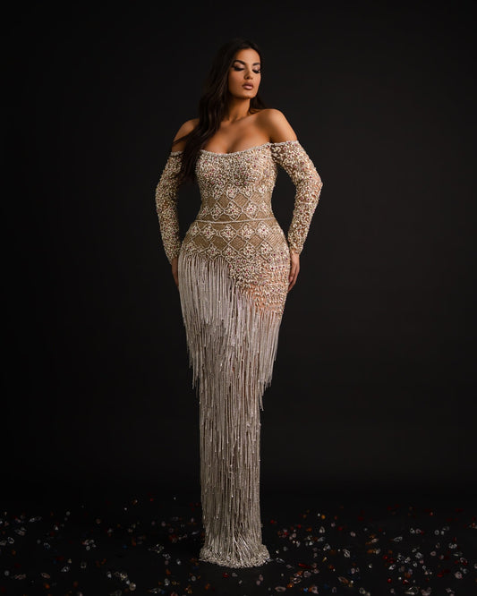 Fashionable off shoulder dress with stylish silhouette