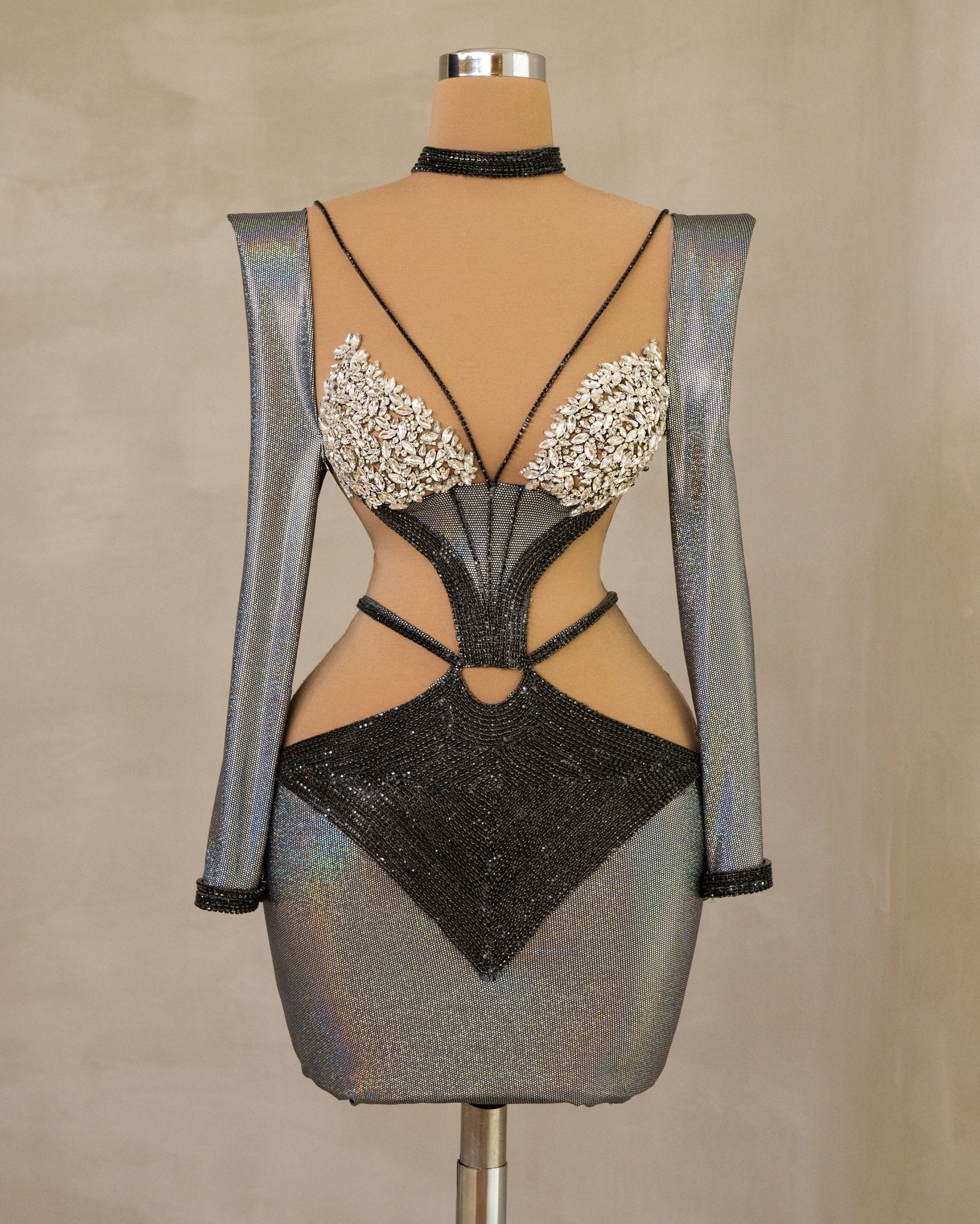 Elegant Cut-Out Dress with Stone Embellishments