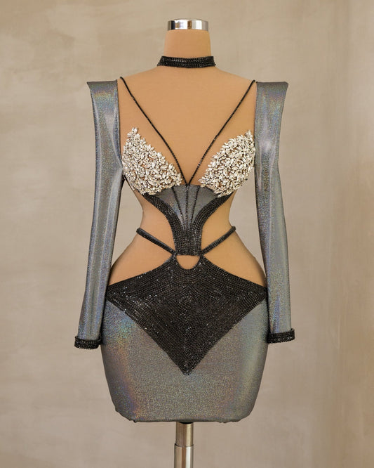 Elegant Cut-Out Dress with Stone Embellishments