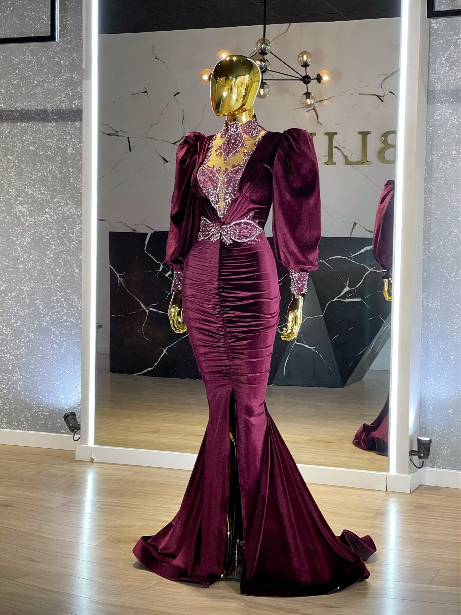 Ereon Shimmering Velvet and Crystal Gown - Blini Fashion House