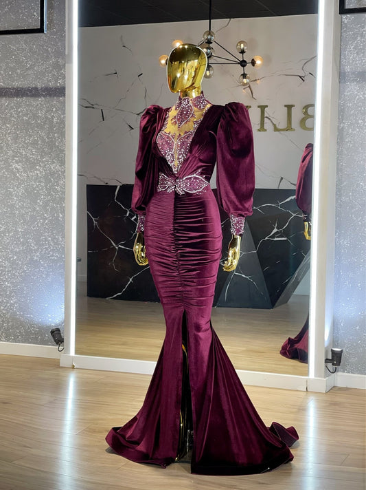 Ereon Shimmering Velvet and Crystal Gown - Blini Fashion House