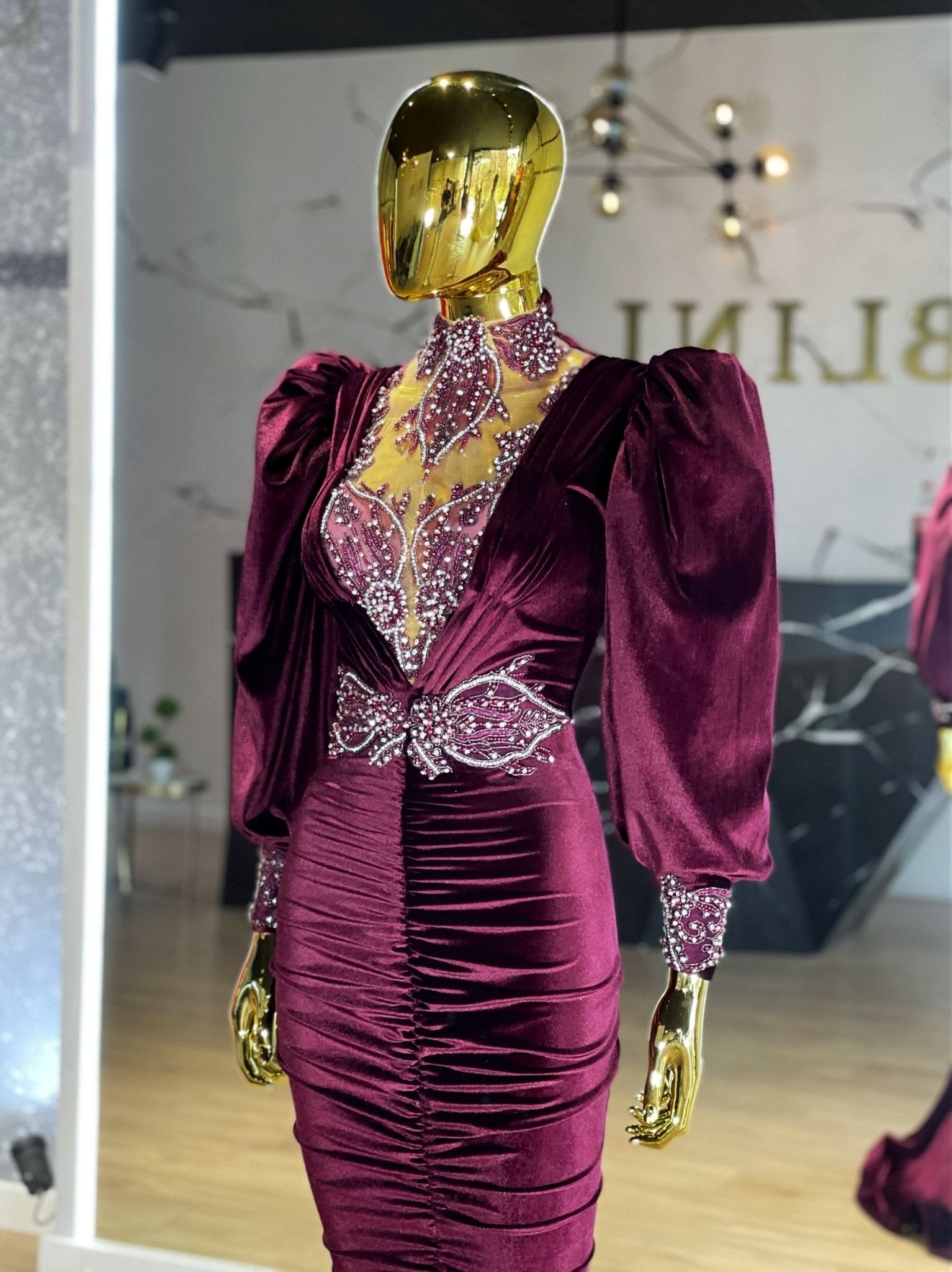 Ereon Shimmering Velvet and Crystal Gown - Blini Fashion House