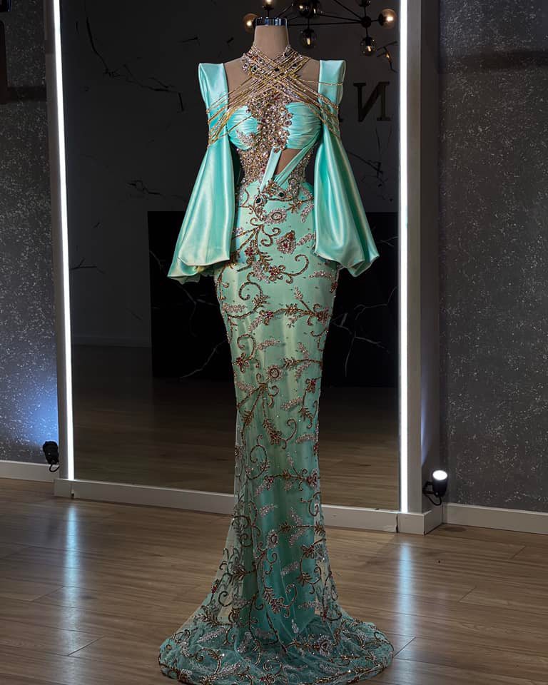 Erin High-Neck Dress with Dramatic Wide Sleeves - Blini Fashion House