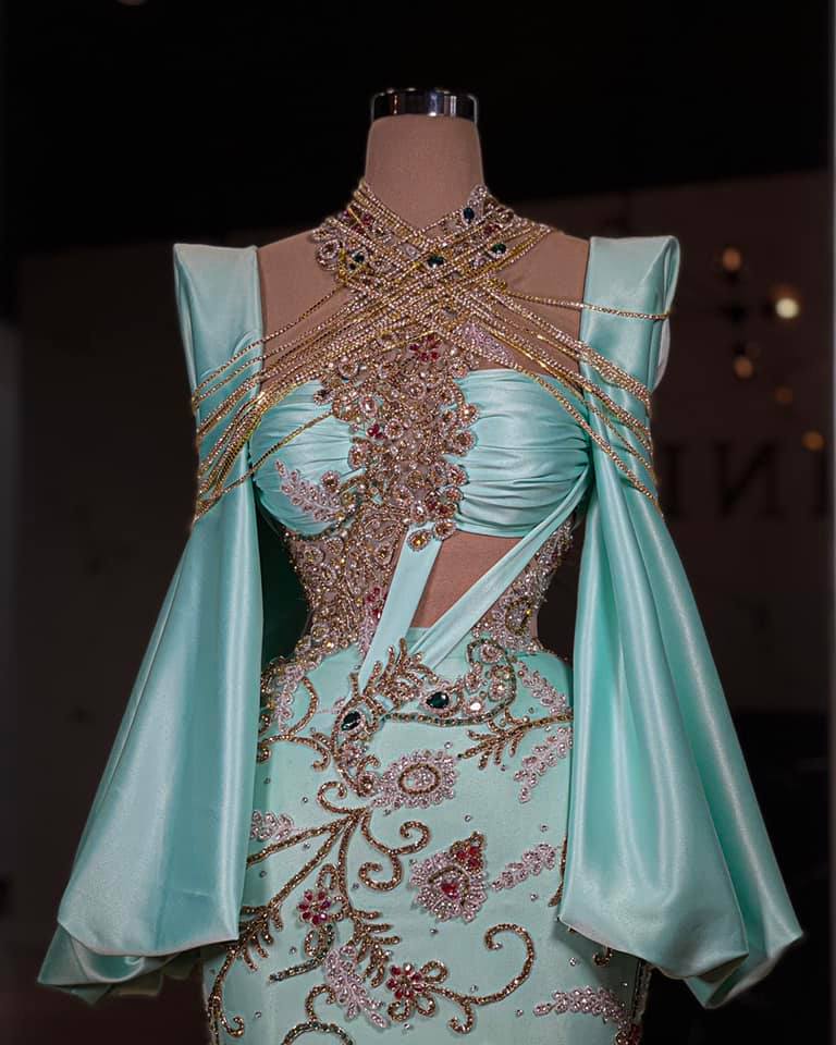 Erin High-Neck Dress with Dramatic Wide Sleeves - Blini Fashion House