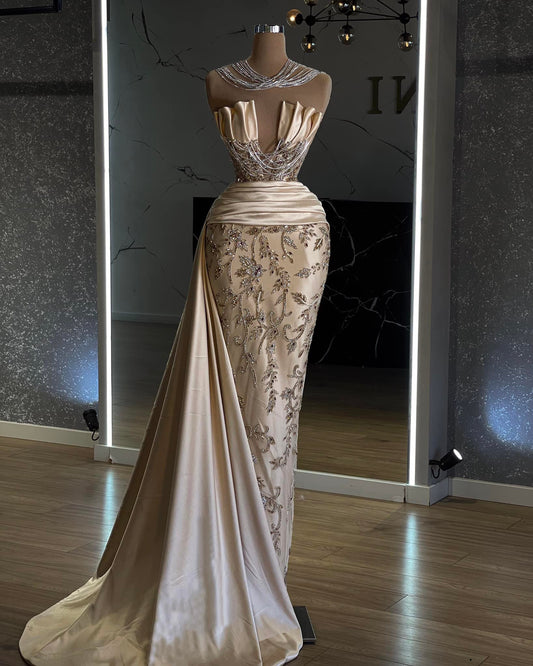 Esmeralda Sleeveless Dress with Dramatic Side Tail