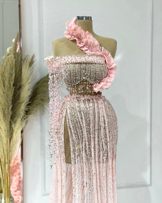 Estela Glamorous Crystal One-Shoulder Dress