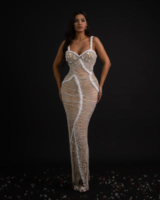 Stylish silver dress adorned with pearls