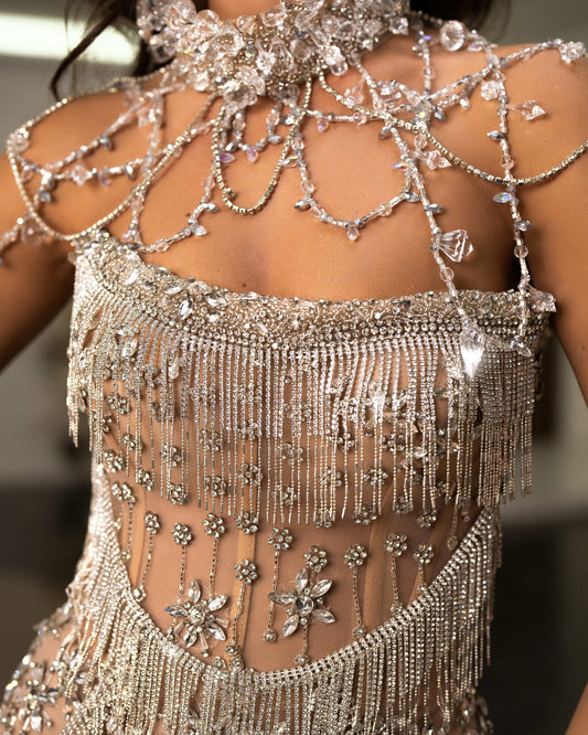 Stone and Tassel Accented Fashion Dress