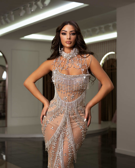 Exquisite Stone and Tassel Embellished Dress