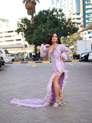 Enchanting beauty: Farzana Naz donning Blini's exquisite purple gown
