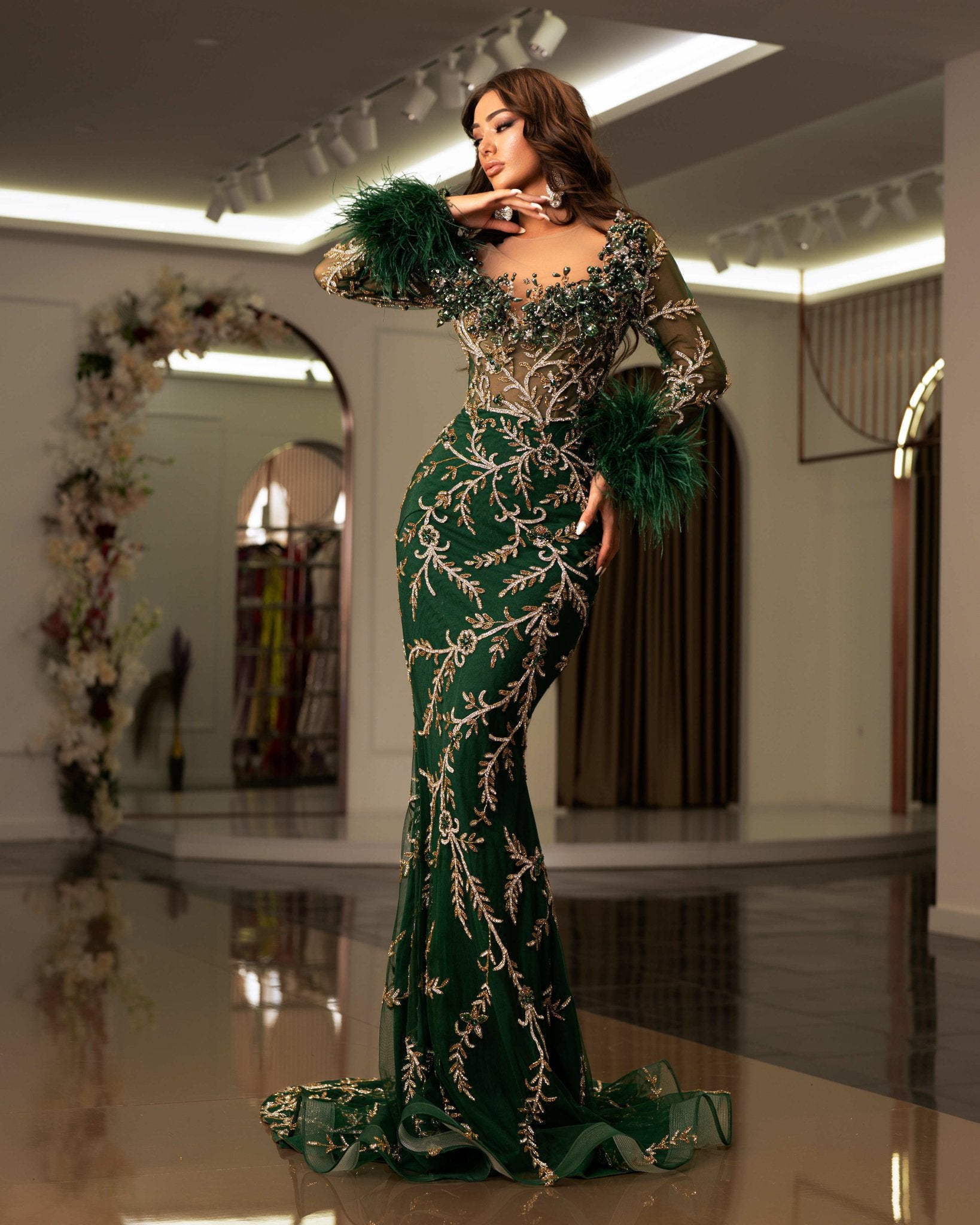 Feather and Bead Detail on Glamorous Dress