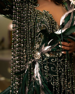 Bold Fashion Choice: Feather Embellished Deep Slit Dress
