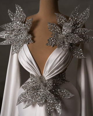 Crystal-Embellished Bridal Dress - Luxurious Satin Gown 