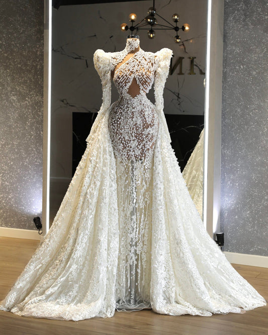 Fiorella Puff Sleeved Bridal Dress with an Overskirt