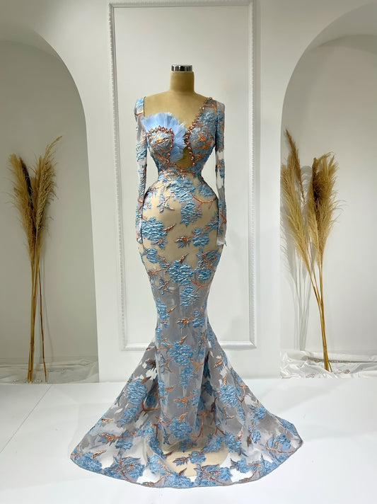 Flair Cut-Out Chest Long Sleeve Dress