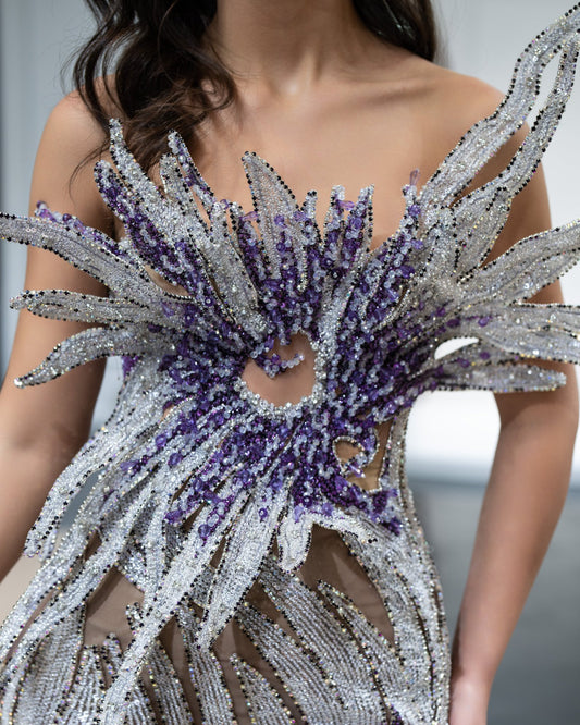 Intricate Beaded Bodice Detail on Sleeveless Evening Gown