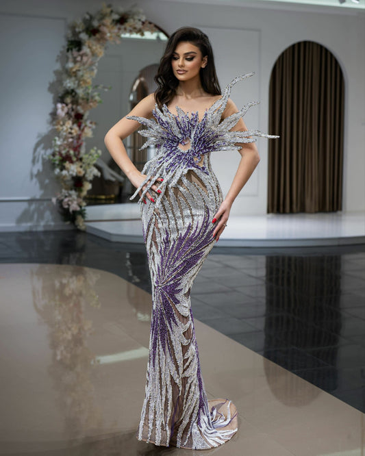 Luxury Sleeveless Gown with Majestic Bodice and Waist Cutout Detail