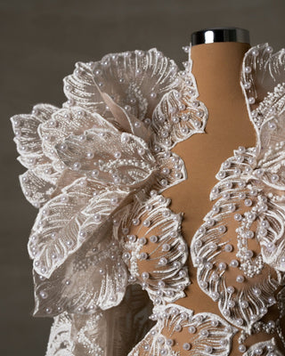 Pearl-Embellished Bridal Gown Detail - Handcrafted Elegance