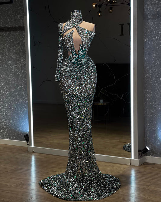 Flor High Neck One-Shoulder Dress