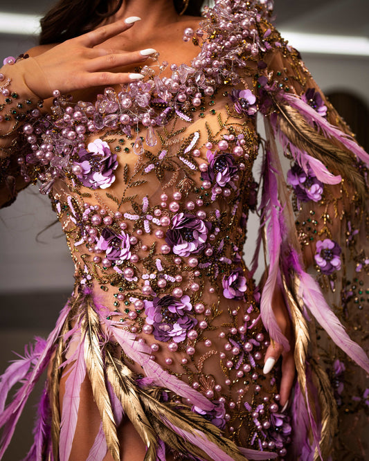 BeadsCrystalsDeep SlitWomen - Blini Fashion House