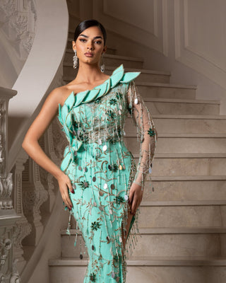 Fraises One-Shoulder Dress with Tassel Embellishments