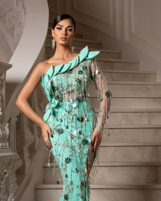 Fraises One-Shoulder Dress with Tassel Embellishments