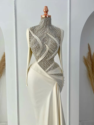 Francesca Pearl-Detailed High Neck Bridal Dress