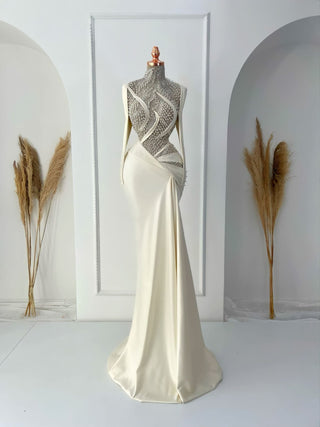 Francesca Pearl-Detailed High Neck Bridal Dress