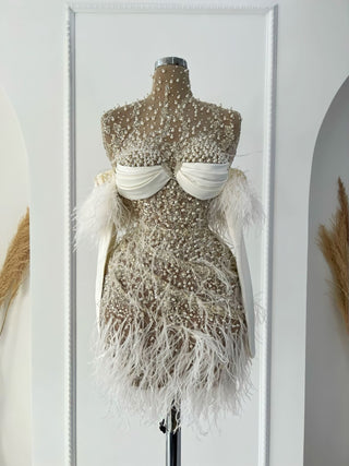 Frída Pearl and Feather Embellished Dress