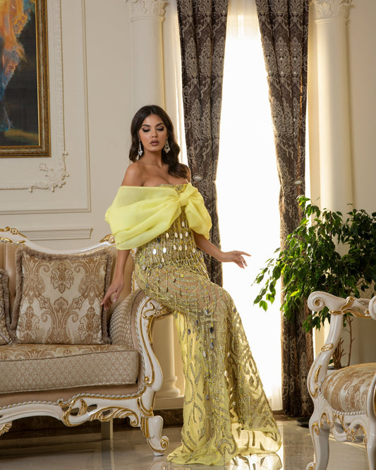 Frutta Off-Shoulder Dress with Dangling Tassels