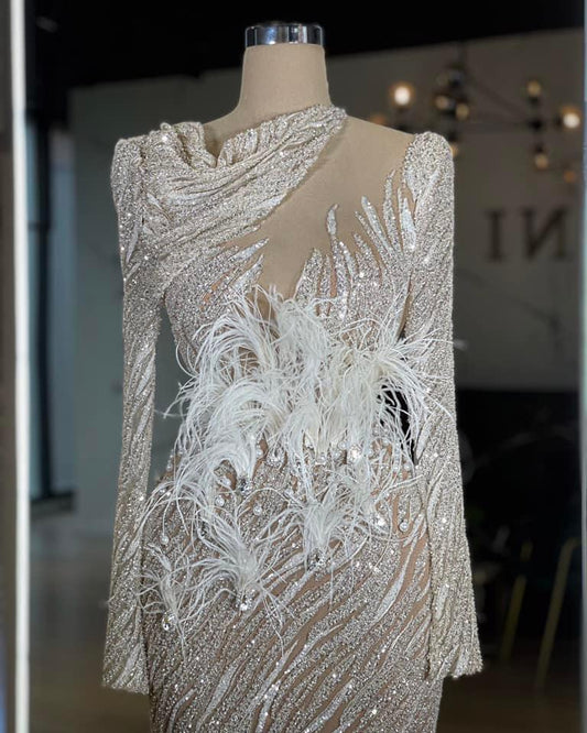 Fuchsia Feather Embellished Sparkle Dress