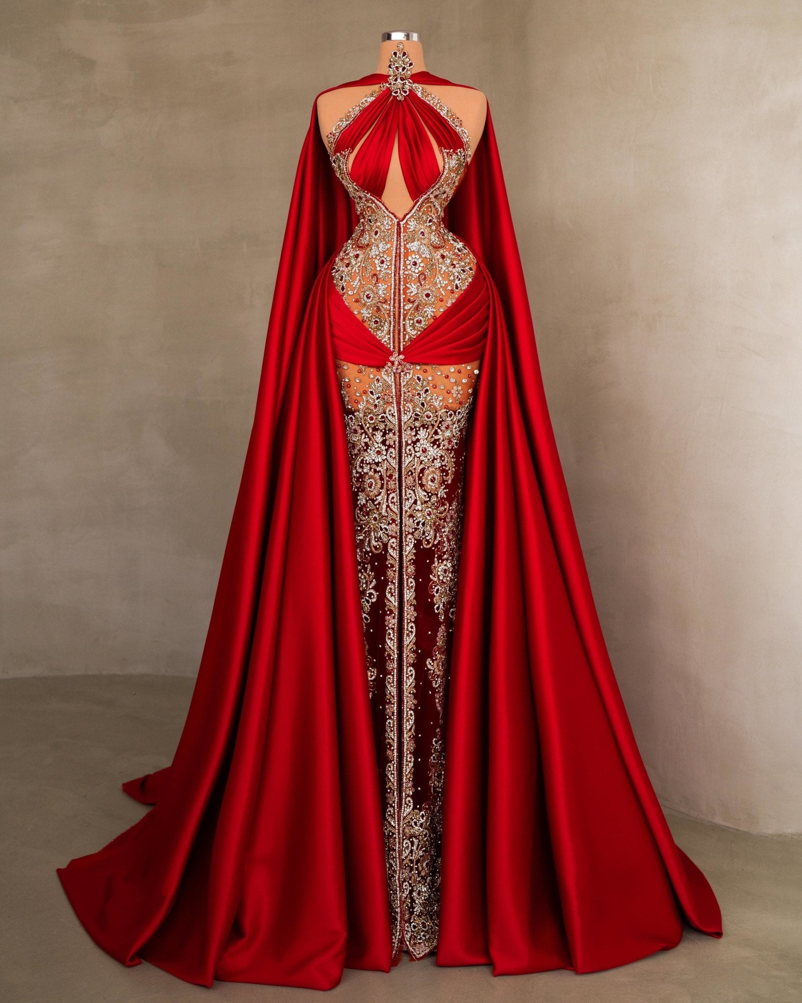 Red Dress with Stone Embellishments