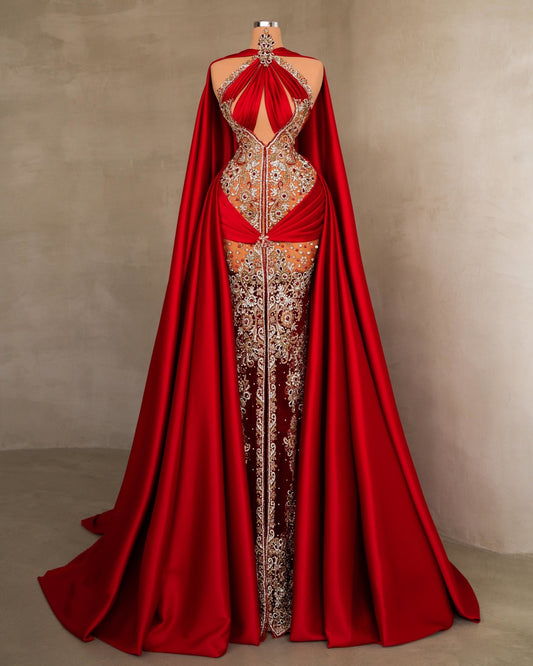 Red Dress with Stone Embellishments
