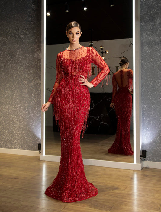 Gianna Dress Adorned with Stones and Tassels