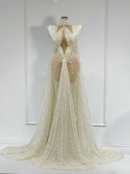 Gisela High Neck Dress with a Majestic Cape