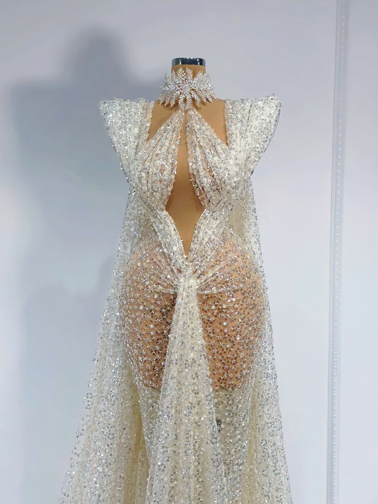 Gisela High Neck Dress with a Majestic Cape