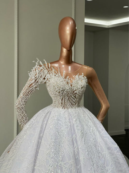 Gisele Pearl-Embellished One-Shoulder Bridal Dress