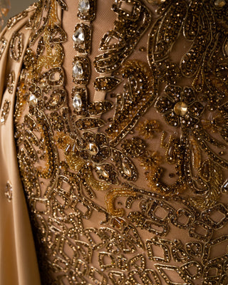 Close-Up of Crystals on Gold Short Dress