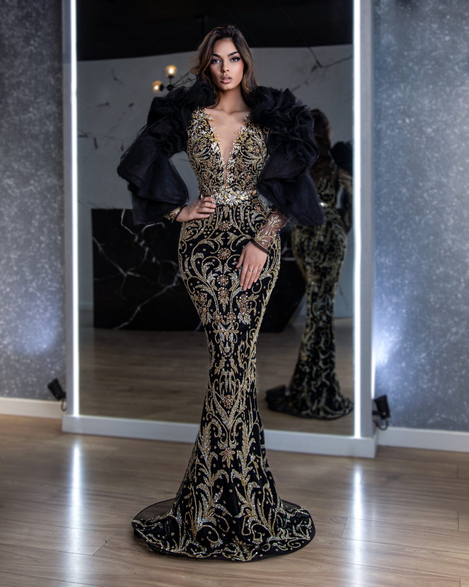 Grace Sleek Gold Sequined Ballgown - blini.web