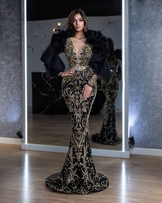 Grace Sleek Gold Sequined Ballgown - blini.web