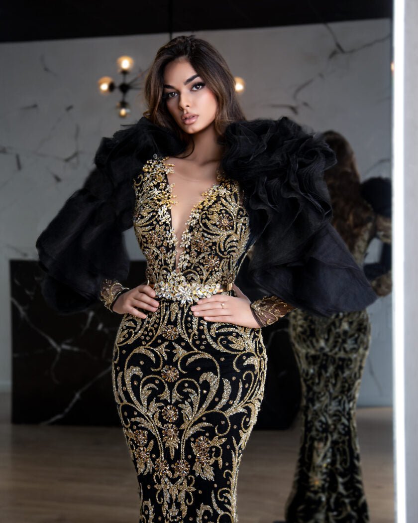 Grace Sleek Gold Sequined Ballgown - blini.web