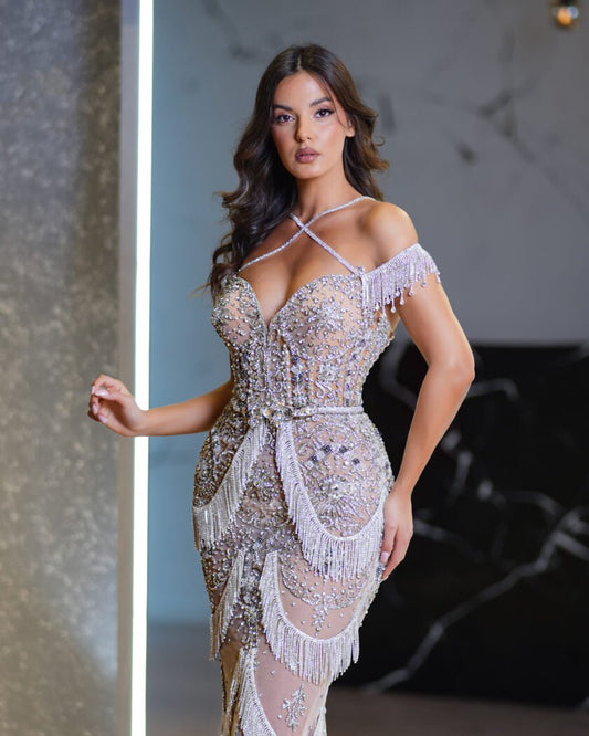 Hana Sparkling Off-Shoulder Stone Gown