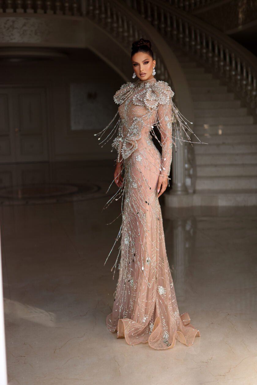 Elegant silver dress with embellishments