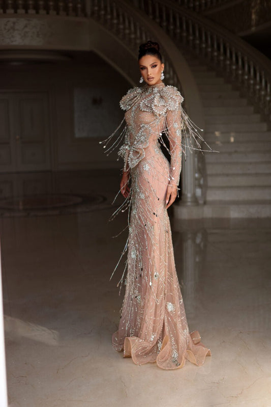 Elegant silver dress with embellishments