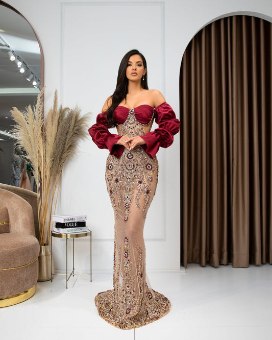 Henrietta Off-Shoulder Dress with Embellished Stones