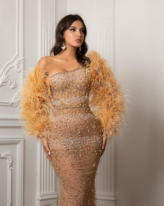 Hermosa Stone Asymmetrical Neckline Dress