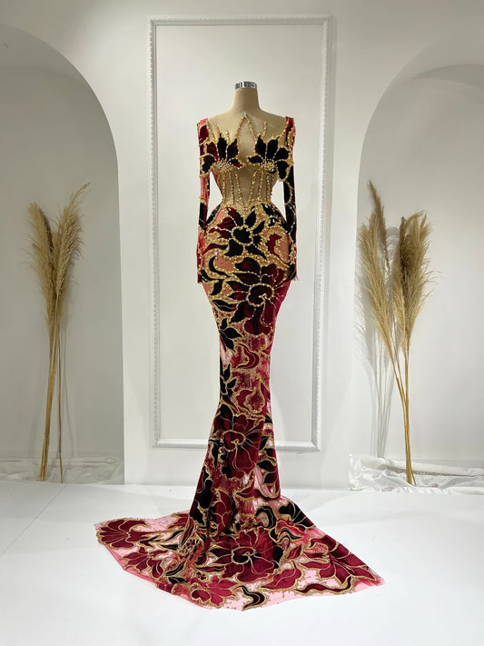 Hibiscus Stone-Embellished Lace Dress