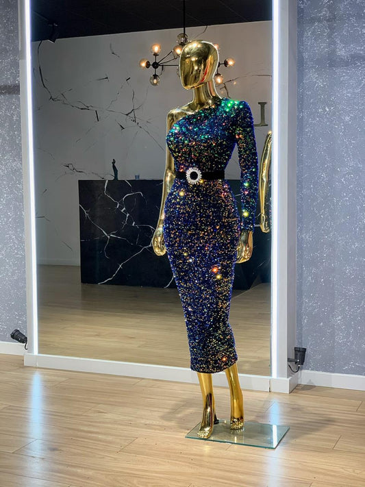 Icy Gorgeous One-Shoulder Maxi-Length Dress