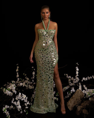 Mirror Dress with Serpentine Neckline Embellishment