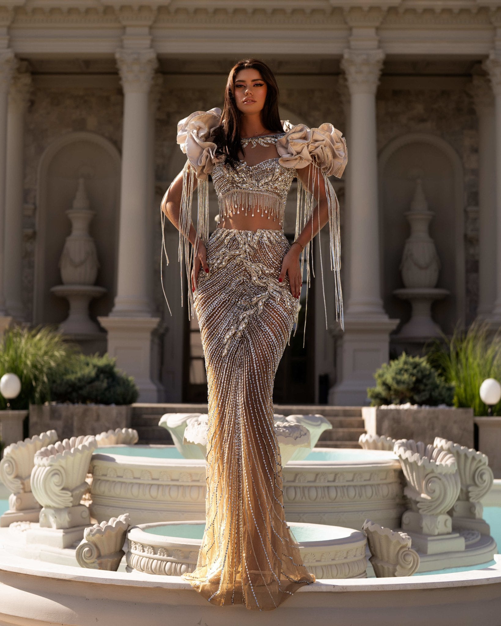 Glamorous Two-Piece Dress: Stones and Tassels for Statement Looks